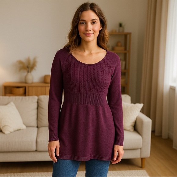 Calvin Klein Plum Wool Blend Sweater PL Petite Long Knit Cozy Fall Winter - Picture 2 of 6